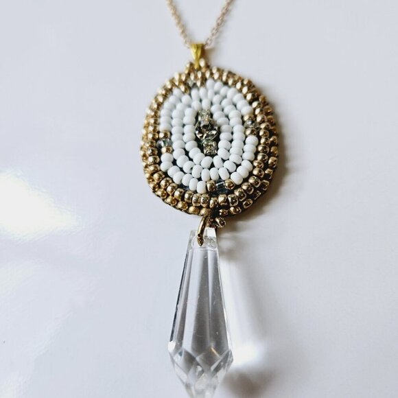 2/$27 | White + Crystal Beaded Indigenous Necklace | Handmade Jewelry - Picture 5 of 7